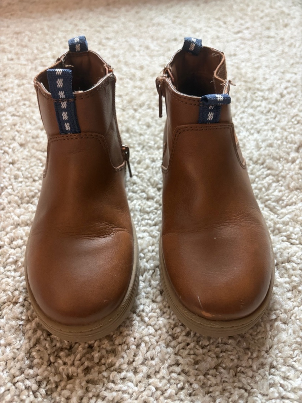 Cat & Jack Brown Kids Chelsea Boots with Navy Pull Tabs